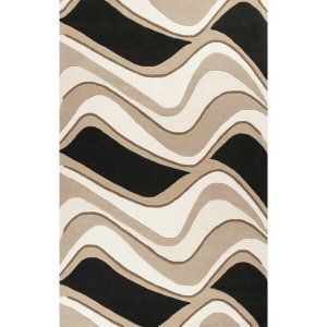 Homeroots.co 353536 2' X 4' Black Or Beige Waves Wool Area Rug