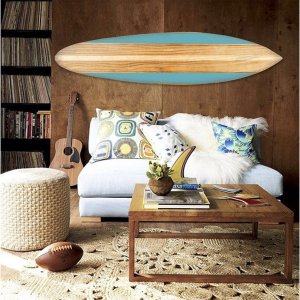 Homeroots.co 370398 18 X 1 X 76 Wood, Blue, Beach Break Surfboard Wall