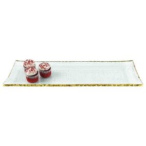 Homeroots.co 375748 18 Mouth Blown Rectangular Edge Gold Leaf Serving 