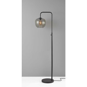 Homeroots.co 372581 Matte Black Metal Arc Floor Lamp With Smoked Glass