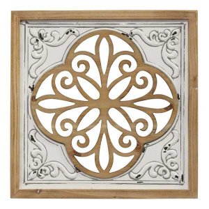 Homeroots.co 373294 Distressed White Enamel Metal And Wood Framed Wall