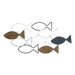 Homeroots.co 373322 School Of Fish Metal And Wood Wall Decor