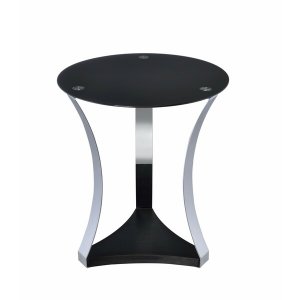 Homeroots.co 286276 18 X 18 X 20 Black Glass  Chrome End Table