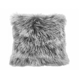 Homeroots.co 334380 24 Grey Tibetan Lamb Fur Pillow With Microsuede Ba