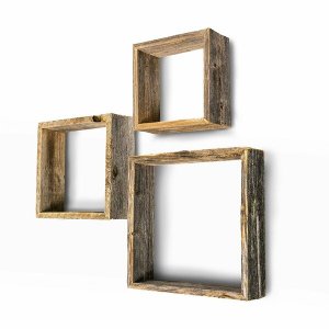 Homeroots.co 380357 Rustic Farmhouse Set Of 3 Square Shadow Box Shelve