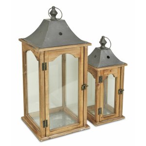 Homeroots.co 379878 Set Of 2 Brown Wood Finished Frame Glass And Metal