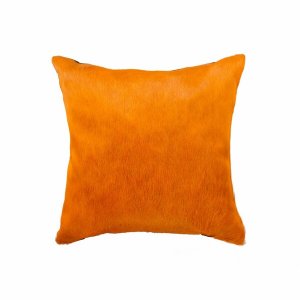 Homeroots.co 316663 18 X 18 X 5 Orange Cowhide - Pillow