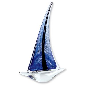 Homeroots.co 376073 14 Blue Art Glass Sailboat