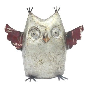 Homeroots.co 354841 3.5 X 8 X 6.5 Silver Red Yellow Reclaimed Iron Owl