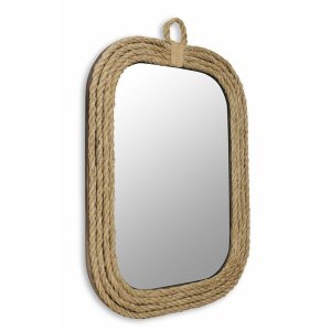 Homeroots.co 379867 Rustic Rounded Rectangle Rope Braid Wall Mirror