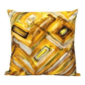 Homeroots.co 373360 Shades Of Yellow Abstract Design Square Pillow