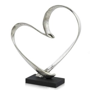 Homeroots.co 354624 Raw Silver And Black Heart Sculpture