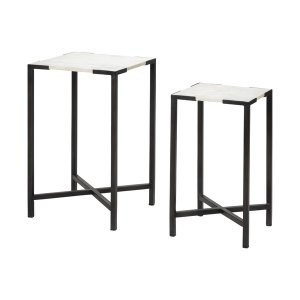 Homeroots.co 380691 Set Of 2 White Marble Square Top Accent Tables Wit