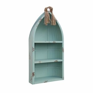 Homeroots.co 379868 Distressed Blue Canoe Hanging Shelf