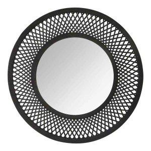 Homeroots.co 373316 38 Andi Black Woven Rattan Mirror