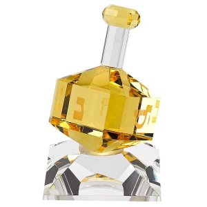 Homeroots.co 376092 3 Mouth Blown Amber Dreidel On Crystal Stand