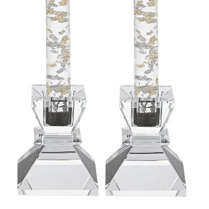 Homeroots.co 375917 Hand Crafted Crystal Pair Of Handcrafted Candle Ho