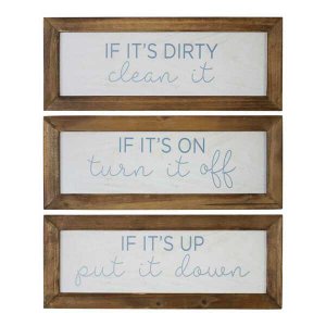 Homeroots.co 376623 Blue On White Set Of 3 Framed Humor Wall Art