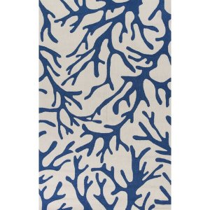 Homeroots.co 353397 2' X 4' Polyester Ivory Or Blue Area Rug