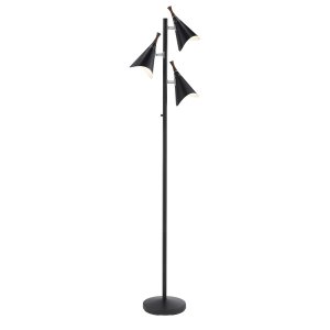 Homeroots.co 372551 Three Light Floor Lamp In Matte Black Metal