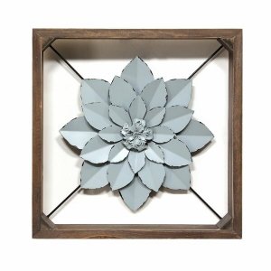 Homeroots.co 373177 Blue Metal  Wood Framed Wall Flower