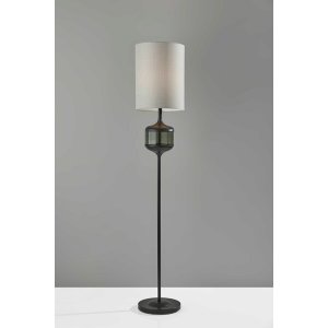 Homeroots.co 372605 Black Wood Smoked Glass Floor Lamp With Lightly Te