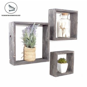 Homeroots.co 380353 Set Of 3 Square Smoky Black Reclaimed Wood Open Bo