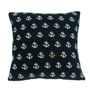 Homeroots.co 333874 Square Nautical Blue And White Anchor Accent Pillo