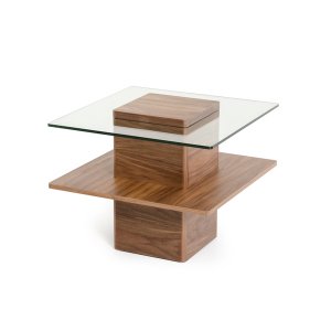 Homeroots.co 282745 19 Walnut Veneer And Glass End Table