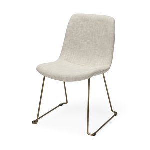 Homeroots.co 380431 Cream Fabric Seat With Gold Metal Frame Dining Cha