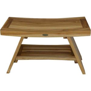 Homeroots.co 376729 Rectangular Teak Shower Stool Or Bench With Shelf 