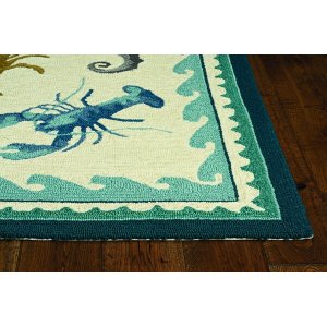 Homeroots.co 374687 2'x3' Ivory Or Teal Polypropylene Accent Rug