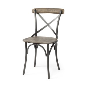 Homeroots.co 380438 Brown Solid Wood Seat With Grey Iron Frame Dining 