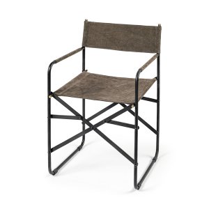 Homeroots.co 380451 Brown Leather With Black Iron Frame Dining Chair