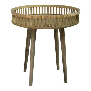 Homeroots.co 373310 Distressed Rattan Brown Bamboo  Wood  Side Table