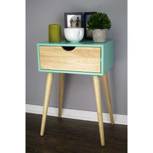 Homeroots.co 319744 16 X 12 X 24 Aqua Mdf  Wood End Table With  Drawer