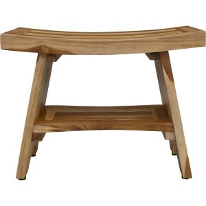 Homeroots.co 376728 Contemporary Teak Shower Bench With Shelf In Natur