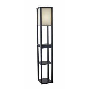 Homeroots.co 372523 Black Wood Finish Floor Lamp With Display Shelf An