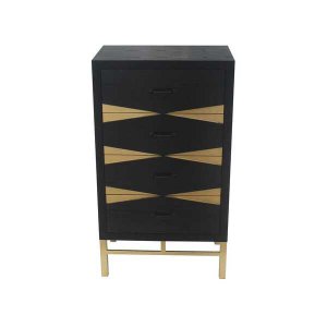 Homeroots.co 274436 14 X 23 X 40 Black  Gold 4 Drawer  Side Table