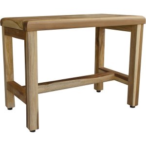 Homeroots.co 376748 Compact Rectangular Teak Shower  Outdoor Bench Wit