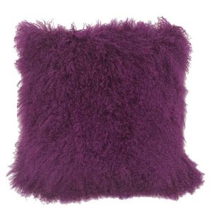 Homeroots.co 334391 24 Purple Tibetan Lamb Fur Pillow With Microsuede 