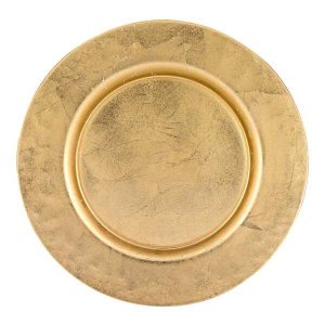 Homeroots.co 376154 13 Hand Crafted Glass Charger With Gold Rim Finish