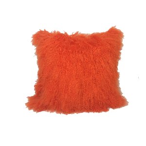 Homeroots.co 334393 24 Orange Tibetan Lamb Fur Pillow With Microsuede 