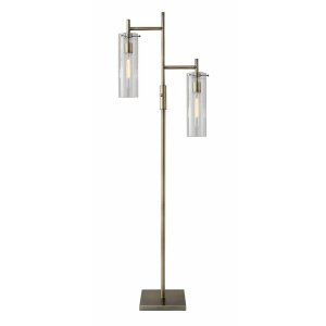 Homeroots.co 372645 Two Light Modern Floor Lamp Clear Glass Cylinder S