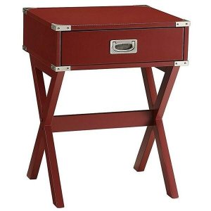 Homeroots.co 286306 Red Solid Wooden Single Drawer End Table