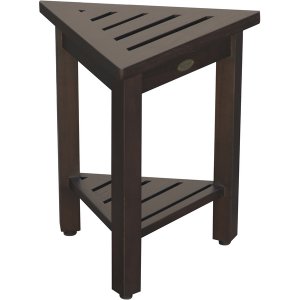 Homeroots.co 376693 18 Teak Corner Shower Stool Or Bench With Shelf In