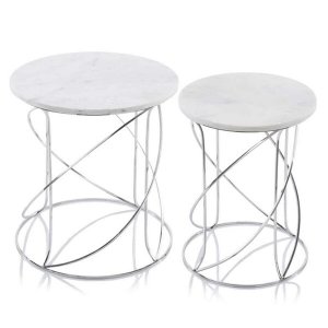 Homeroots.co 354675 18 X 18 X 20.5 Buffed White Nested Marble Tables S