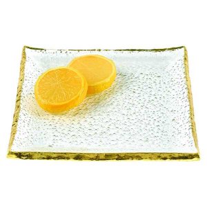 Homeroots.co 376063 7 Glass Set Of 4 Square Edge Gold Plates