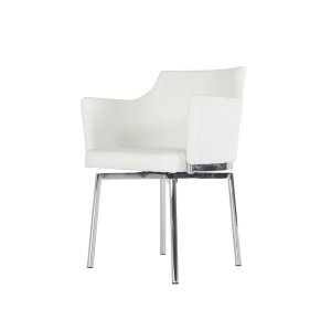 Homeroots.co 283464 32 White Leatherette And Steel Dining Chair