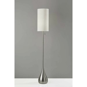 Homeroots.co 372483 Floor Lamp Brushed Steel Metal Teardrop Base